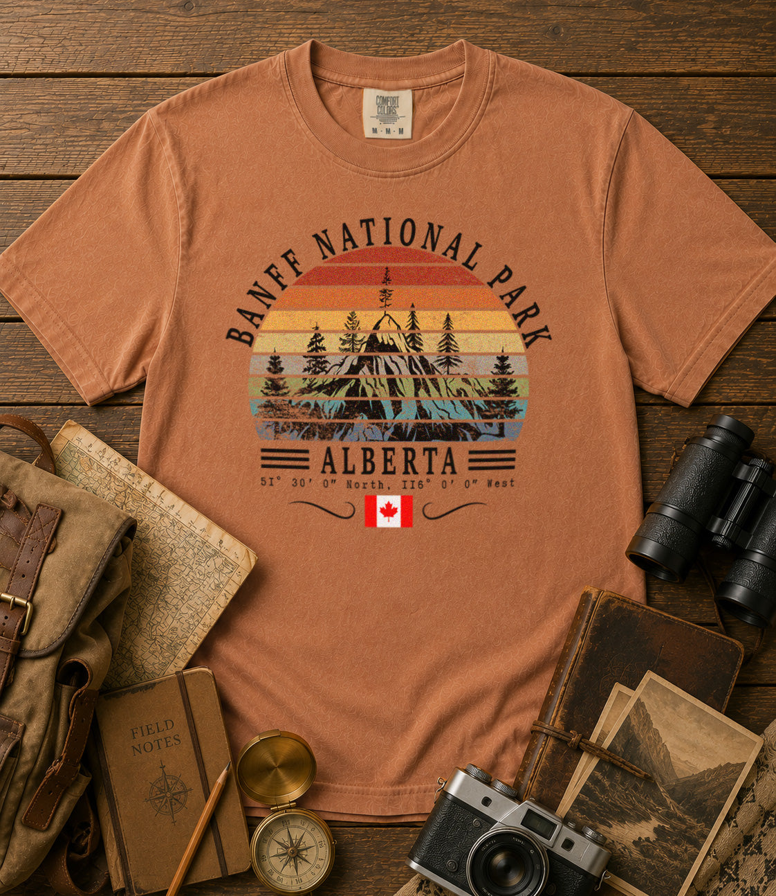 Banff National Park Canada Vintage Sunset Mountains T-Shirt in Yam - roamstride graphic tee