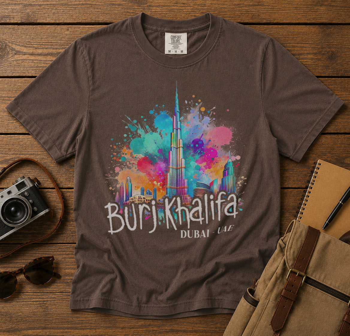 Burj Khalifa Skyscraper Dubai T-Shirt in Espresso - roamstride graphic tee