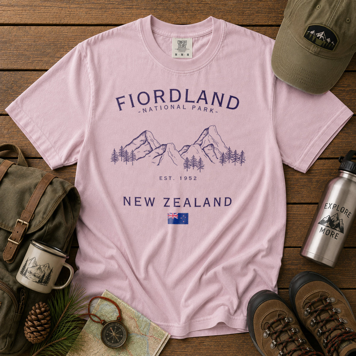 Fiordland National Park T-Shirt in Blossom - roamstride graphic tee