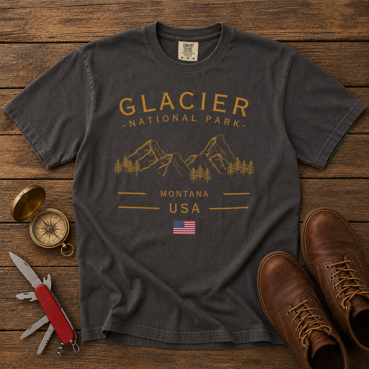 Glacier National Park Montana T-Shirt in Pepper - roamstride graphic tee