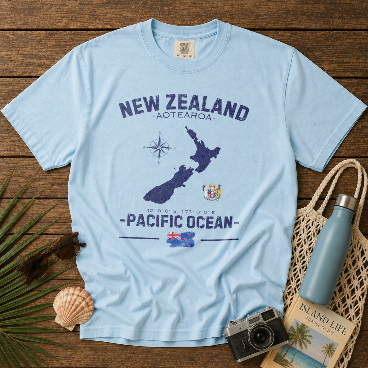 New Zealand T-Shirt in Chambray - roamstride graphic tee