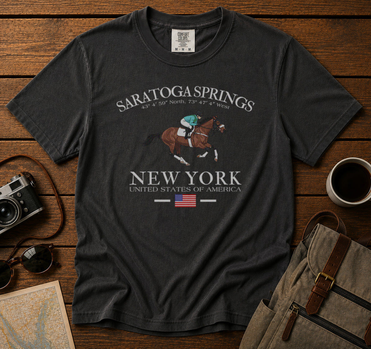Saratoga Springs Horse Racing T-Shirt in Pepper - roamstride graphic tee