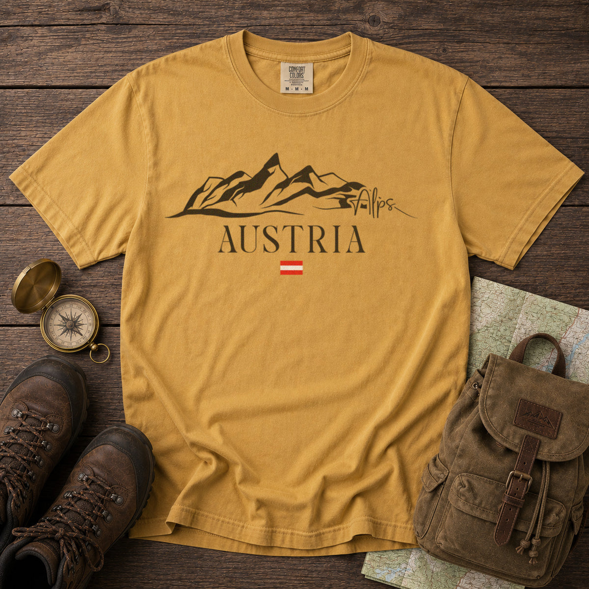 Austrian Alps T-Shirt in Mustard - roamstride graphic tee