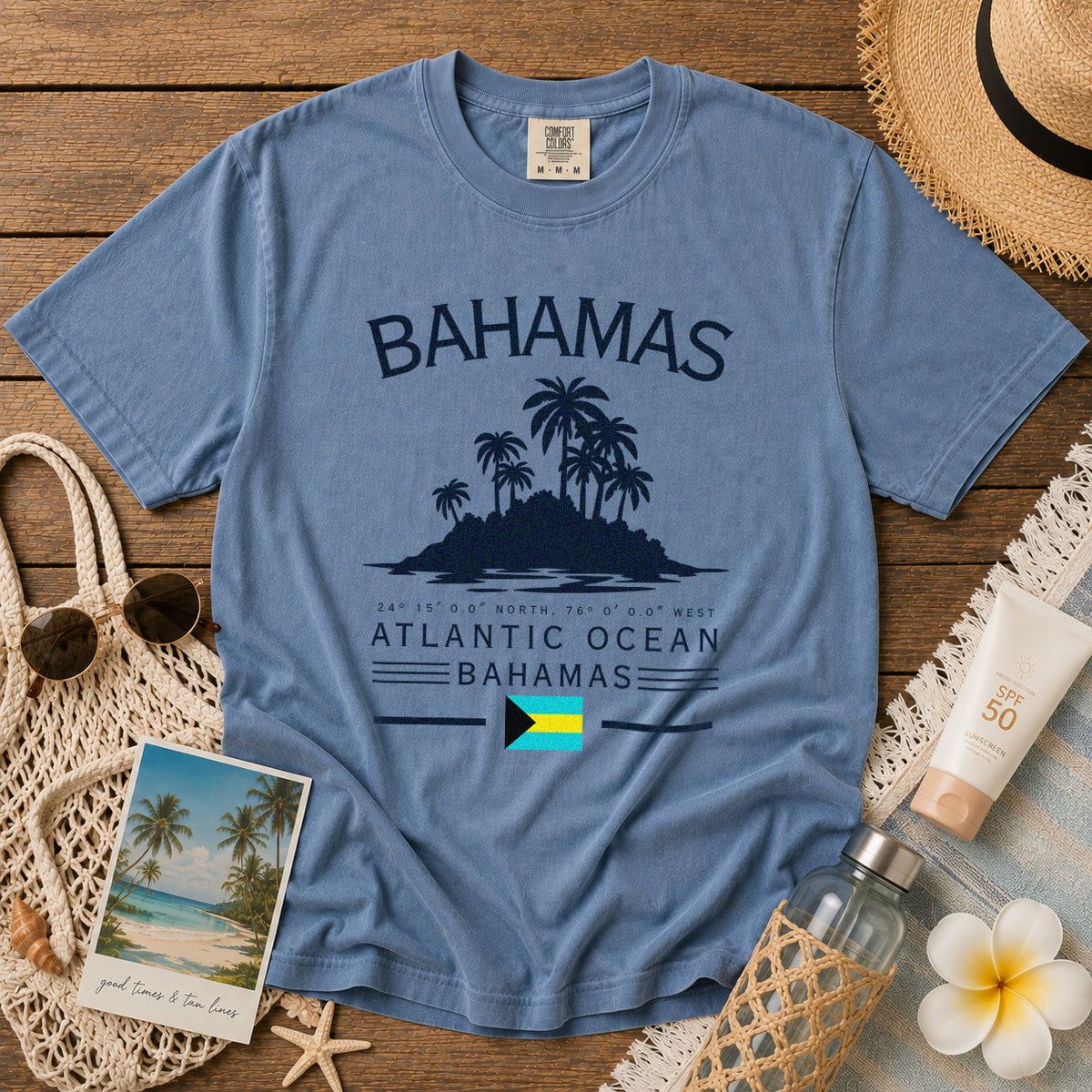 Bahamas T-Shirt in Blue Jean - roamstride graphic tee