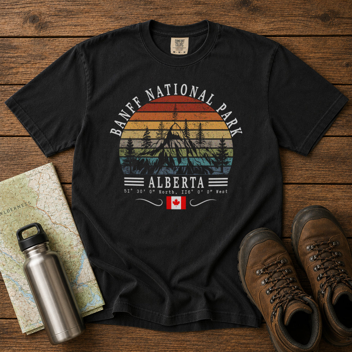 Banff National Park Canada Vintage Sunset Mountains T-Shirt in Black - roamstride graphic tee