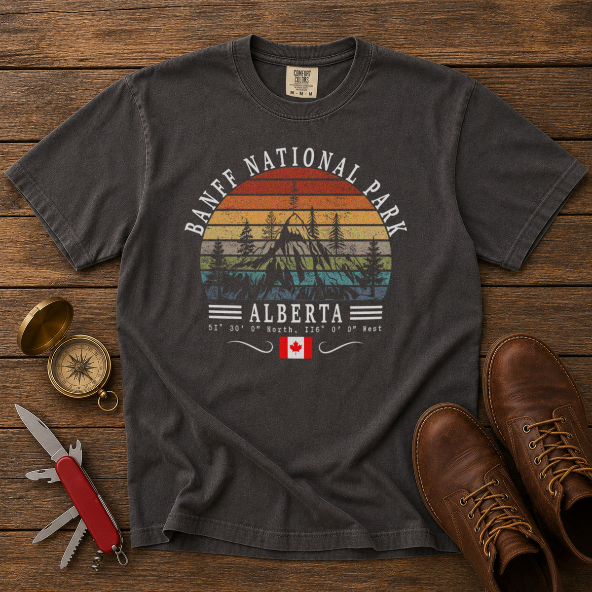 Banff National Park Canada Vintage Sunset Mountains T-Shirt in Pepper - roamstride graphic tee