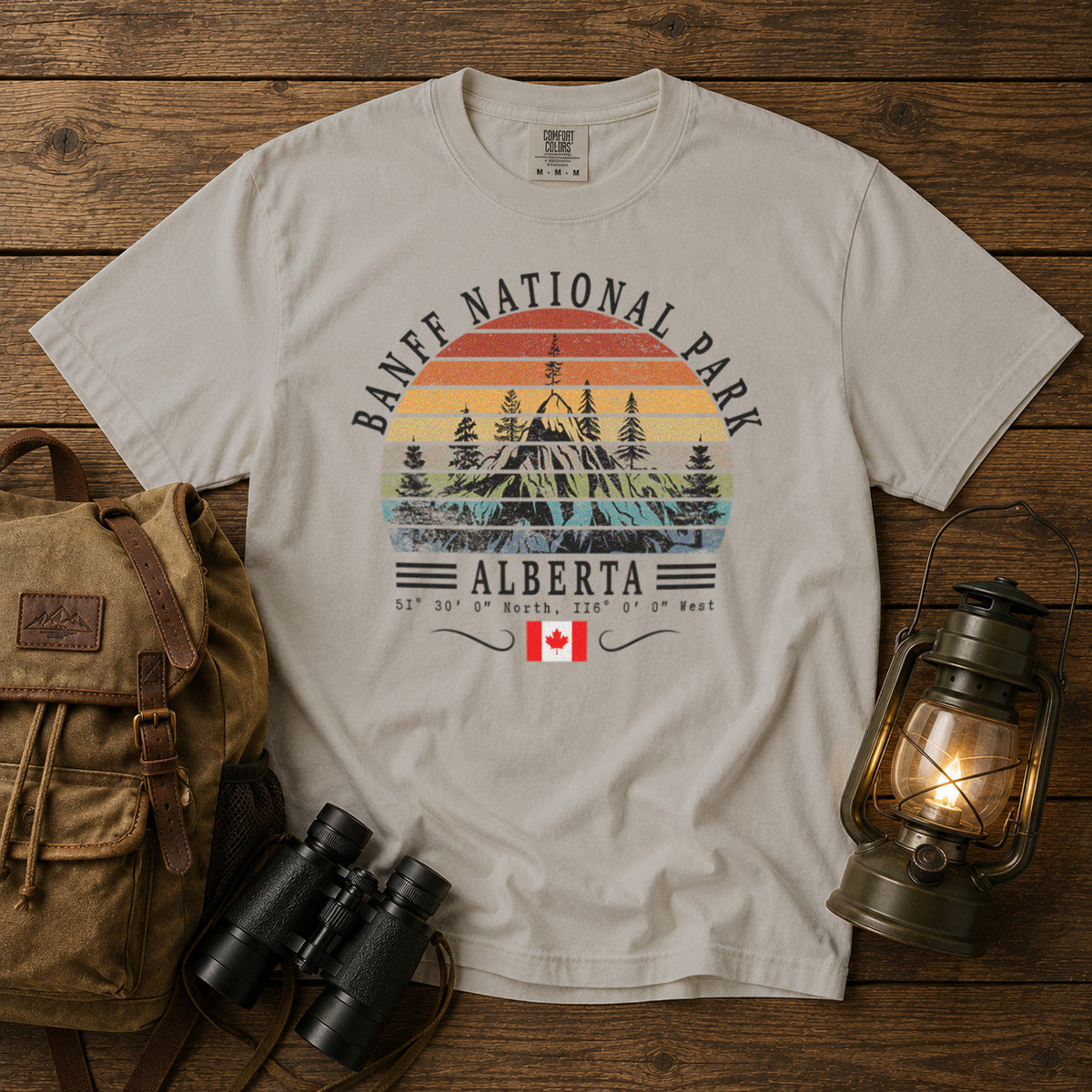 Banff National Park Canada Vintage Sunset Mountains T-Shirt in Ivory - roamstride graphic tee