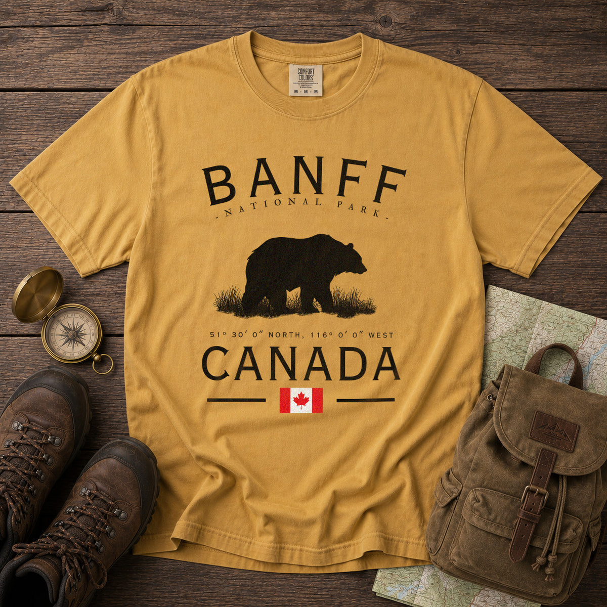 Banff National Park T-Shirt in Mustard - roamstride graphic tee