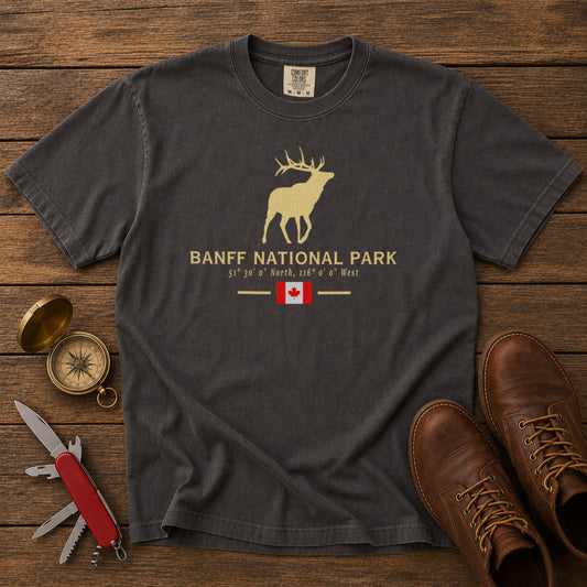 Banff National Park Canada Elk T-Shirt in Pepper - roamstride graphic tee