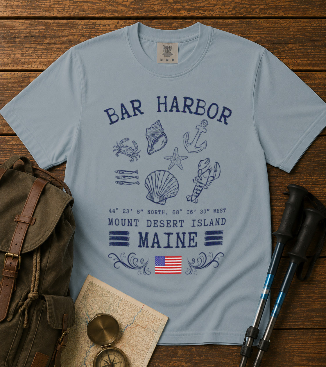 Bar Harbor T-Shirt in Chambray - roamstride graphic tee