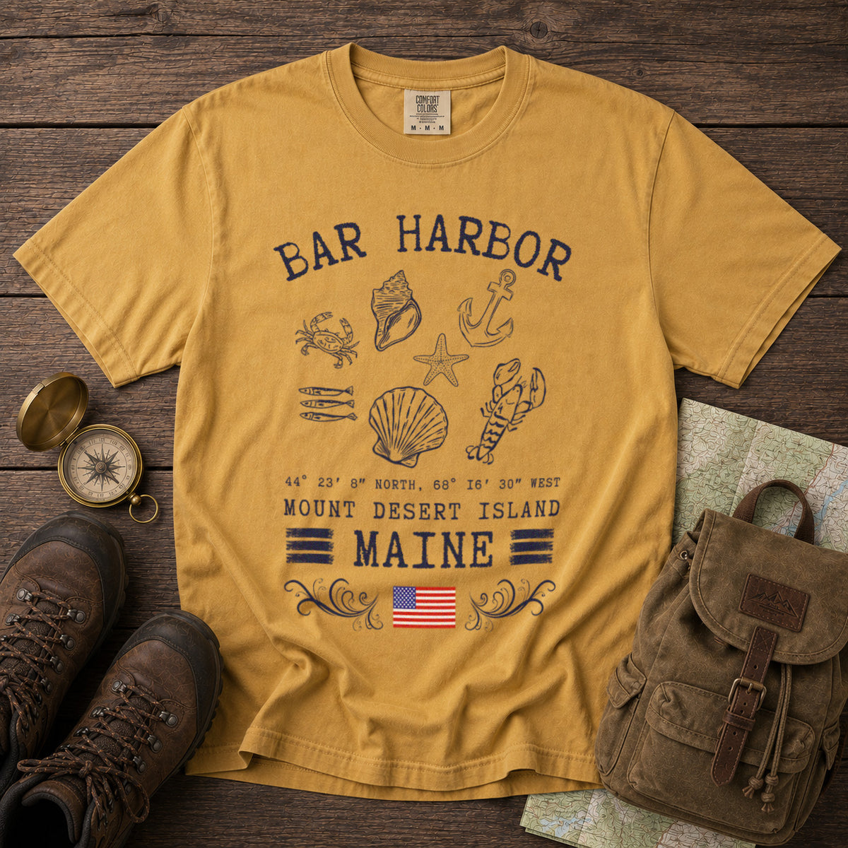 Bar Harbor T-Shirt in Mustard - roamstride graphic tee