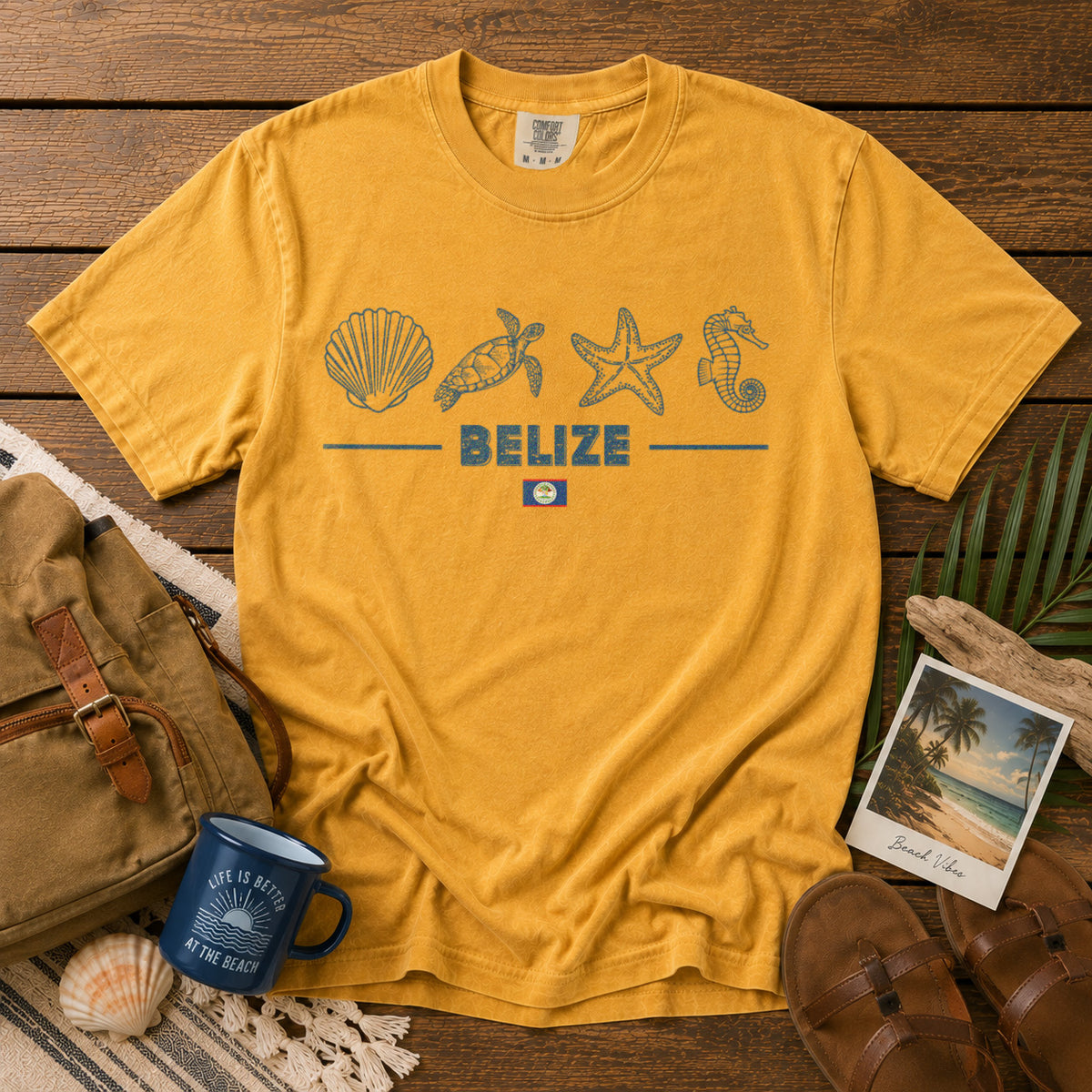Belize Ocean Life T-Shirt in Mustard - roamstride graphic tee