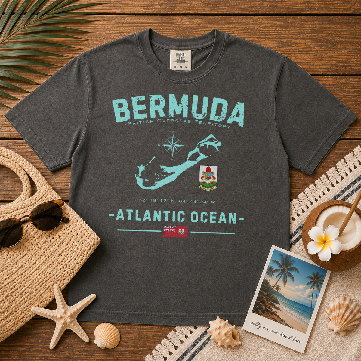 Bermuda Island Map Coat of Arms T-Shirt in Pepper - roamstride graphic tee