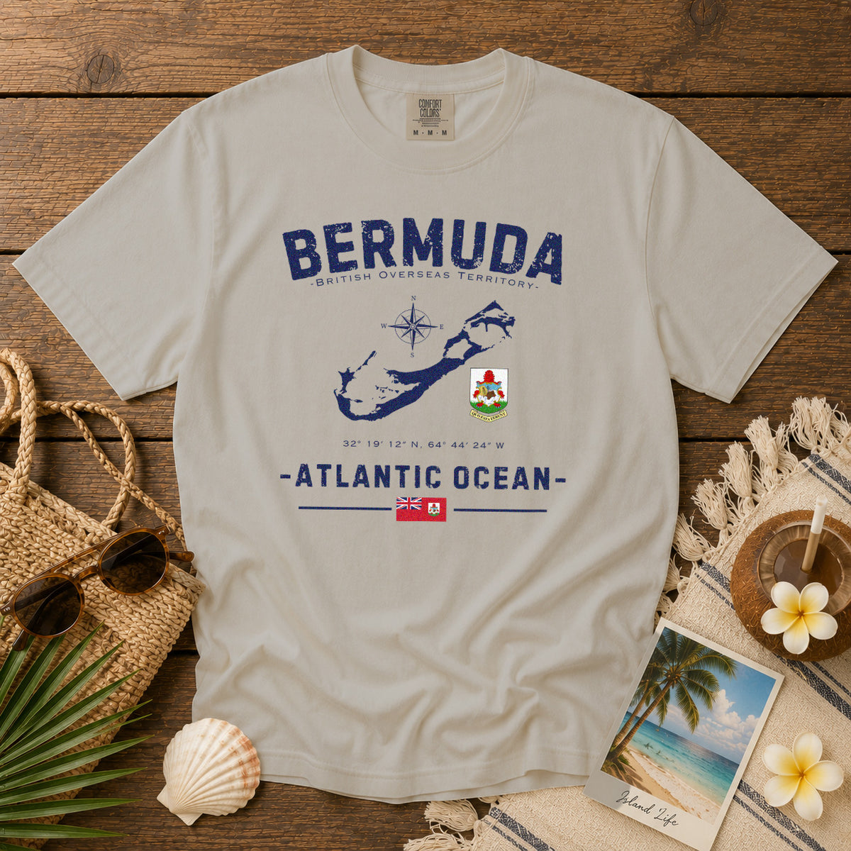 Bermuda Island Map Coat of Arms T-Shirt in Ivory - roamstride graphic tee