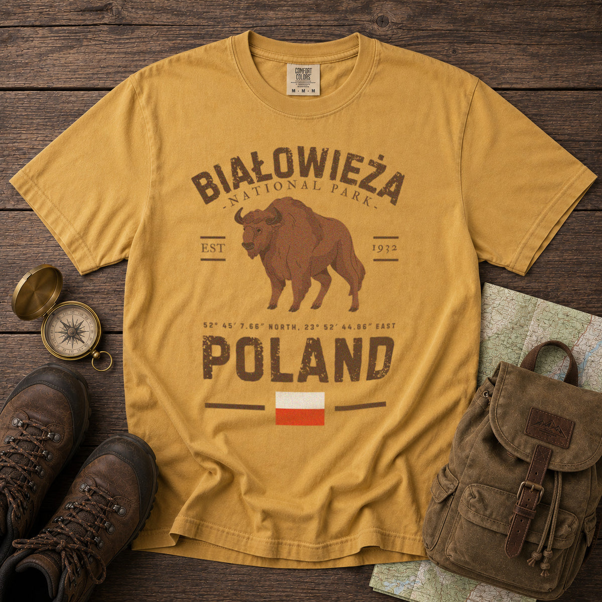 Białowieża National Park T-Shirt in Mustard - roamstride graphic tee