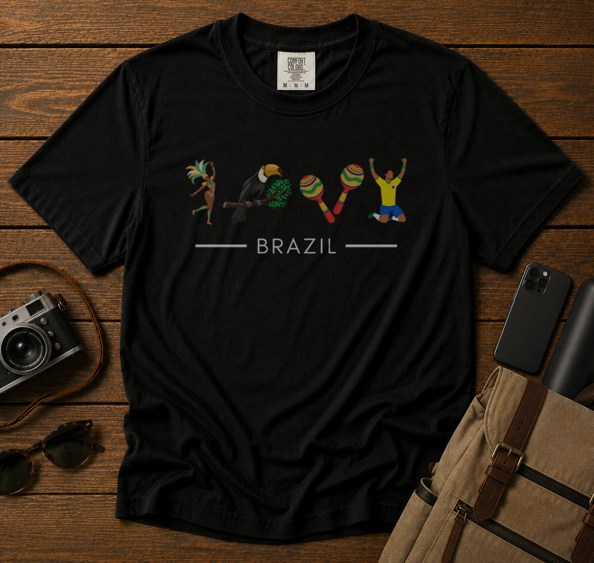 Brazil Carnival Toucan T-Shirt in Black - roamstride graphic tee