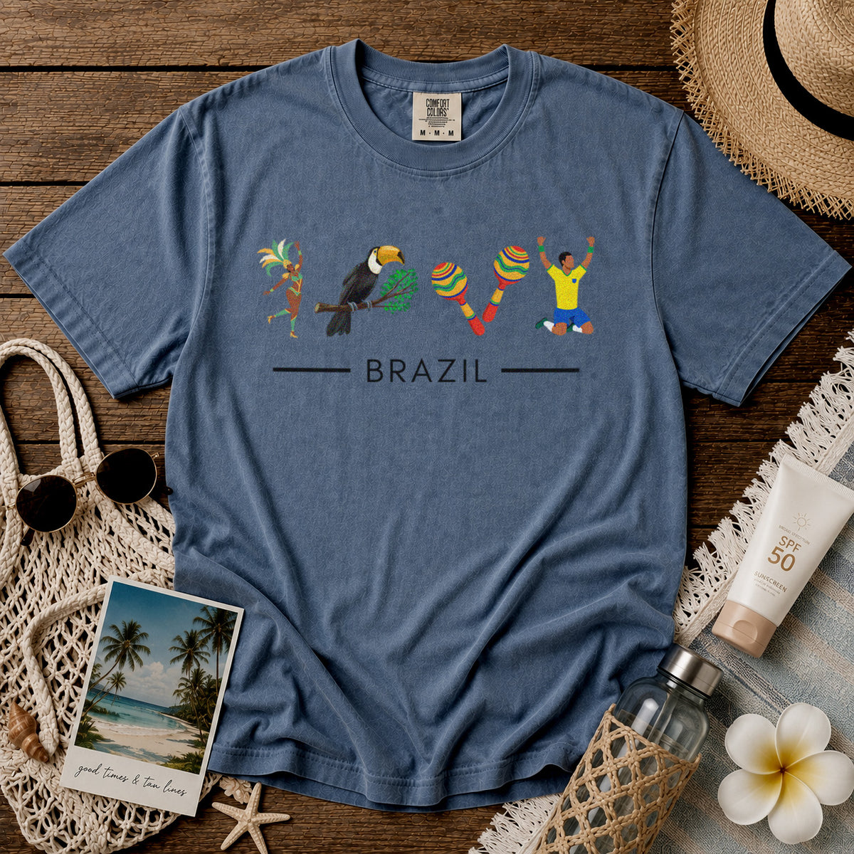 Brazil Carnival Toucan T-Shirt in Blue Jean - roamstride graphic tee