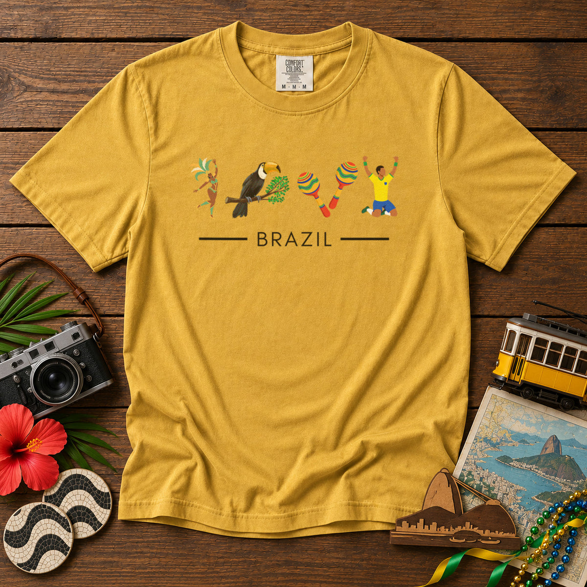 Brazil Carnival Toucan T-Shirt in Mustard - roamstride graphic tee