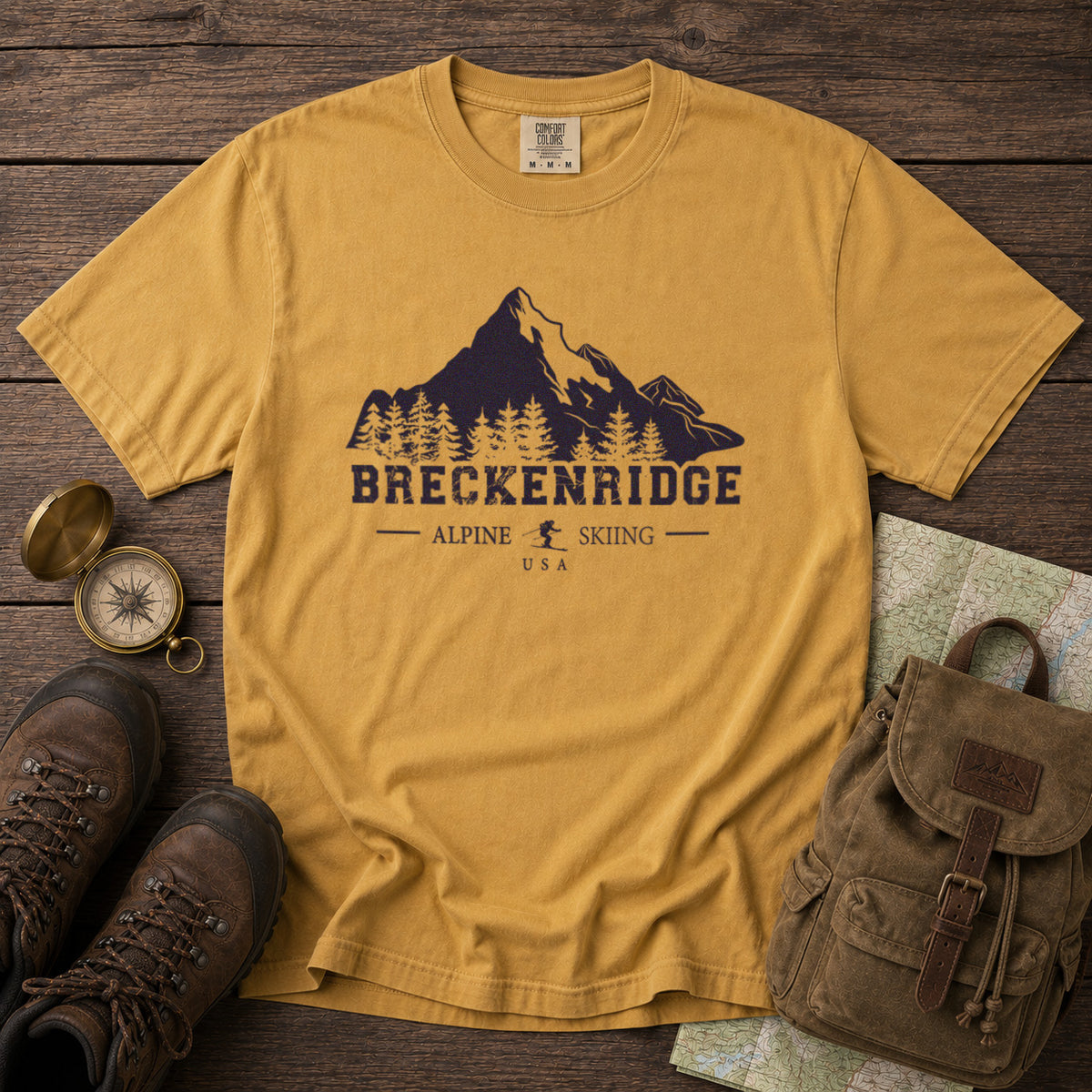 Breckenridge Colorado T-Shirt in Mustard - roamstride graphic tee