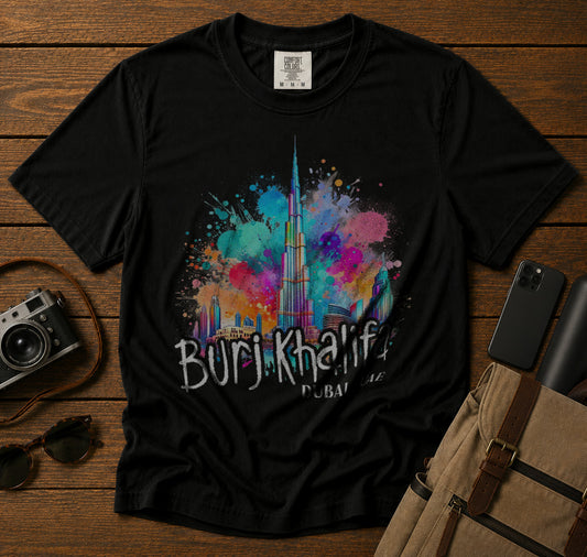 Burj Khalifa Skyscraper Dubai T-Shirt in Black - roamstride graphic tee