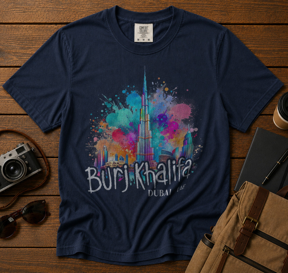 Burj Khalifa Skyscraper Dubai T-Shirt in Navy - roamstride graphic tee