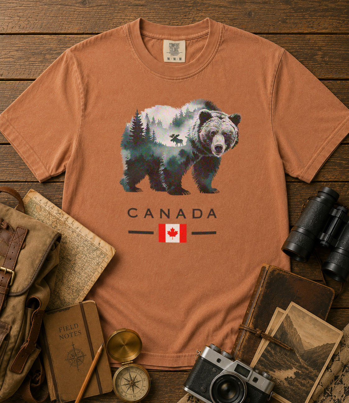 Canada Grizzly Bear T-Shirt in Yam - roamstride graphic tee