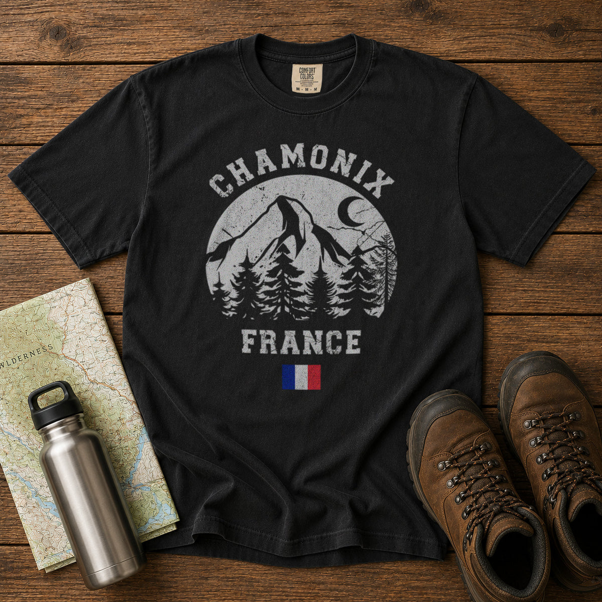 Chamonix French Alps T-Shirt in Black - roamstride graphic tee