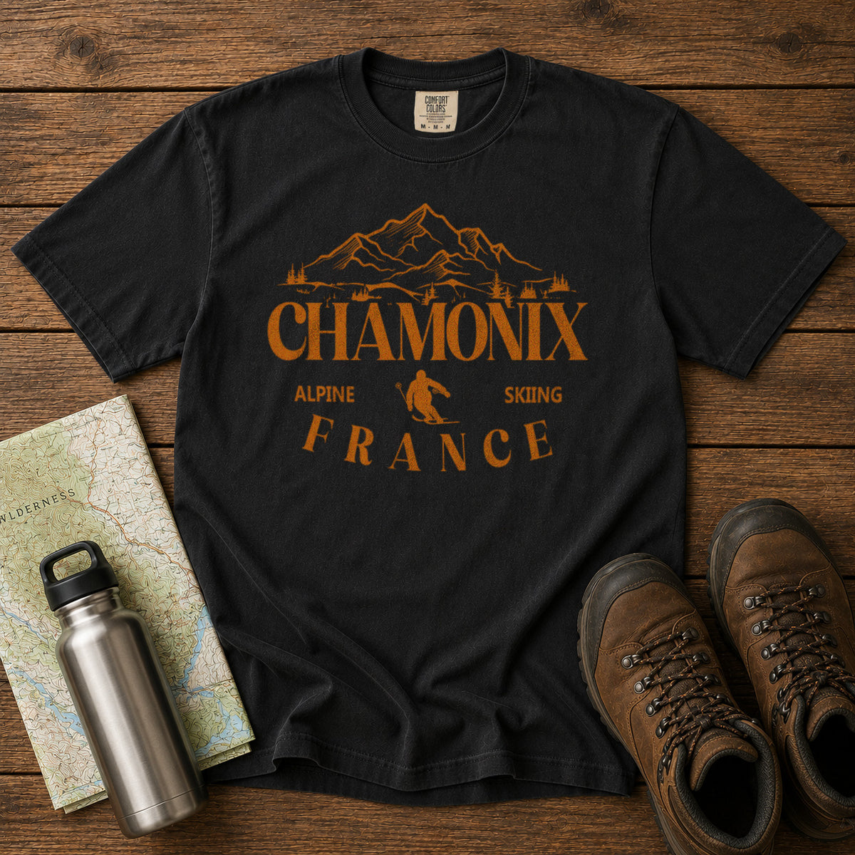 Chamonix French Alps T-Shirt in Black - roamstride graphic tee
