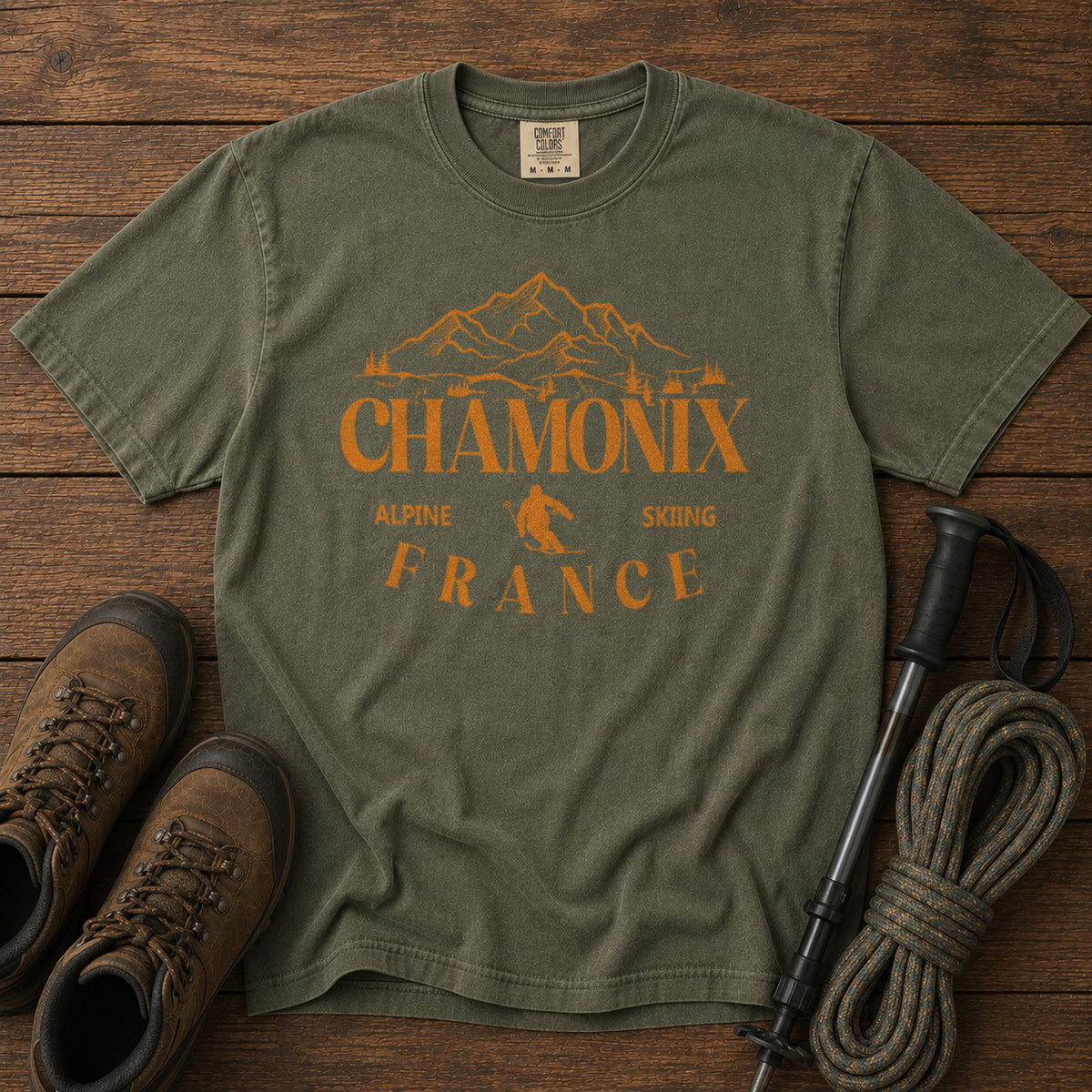 Chamonix French Alps T-Shirt in Moss - roamstride graphic tee
