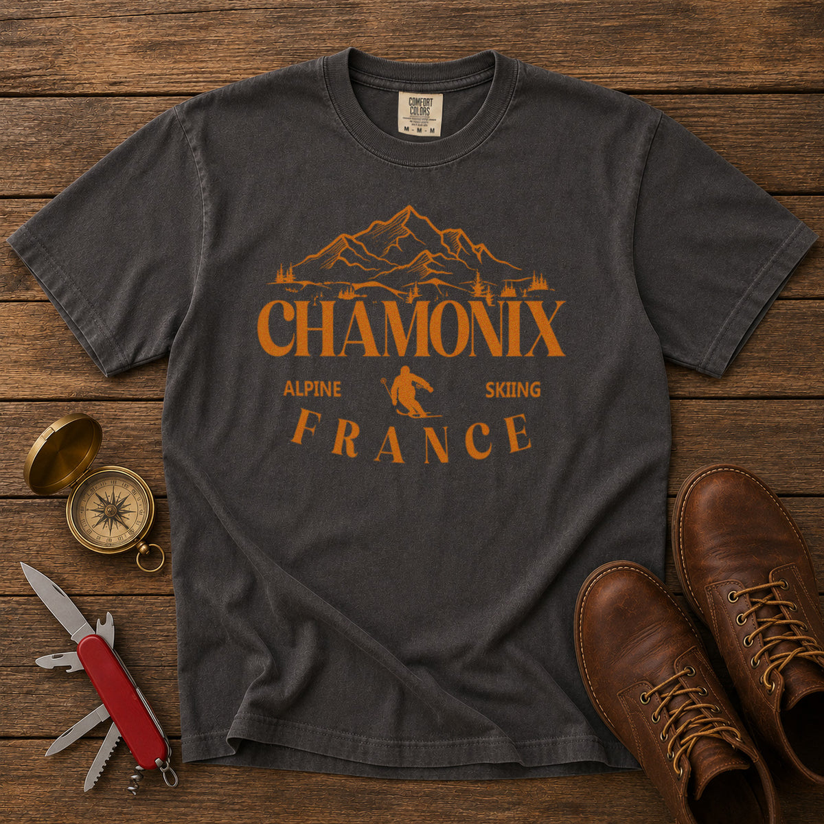 Chamonix French Alps T-Shirt in Pepper - roamstride graphic tee