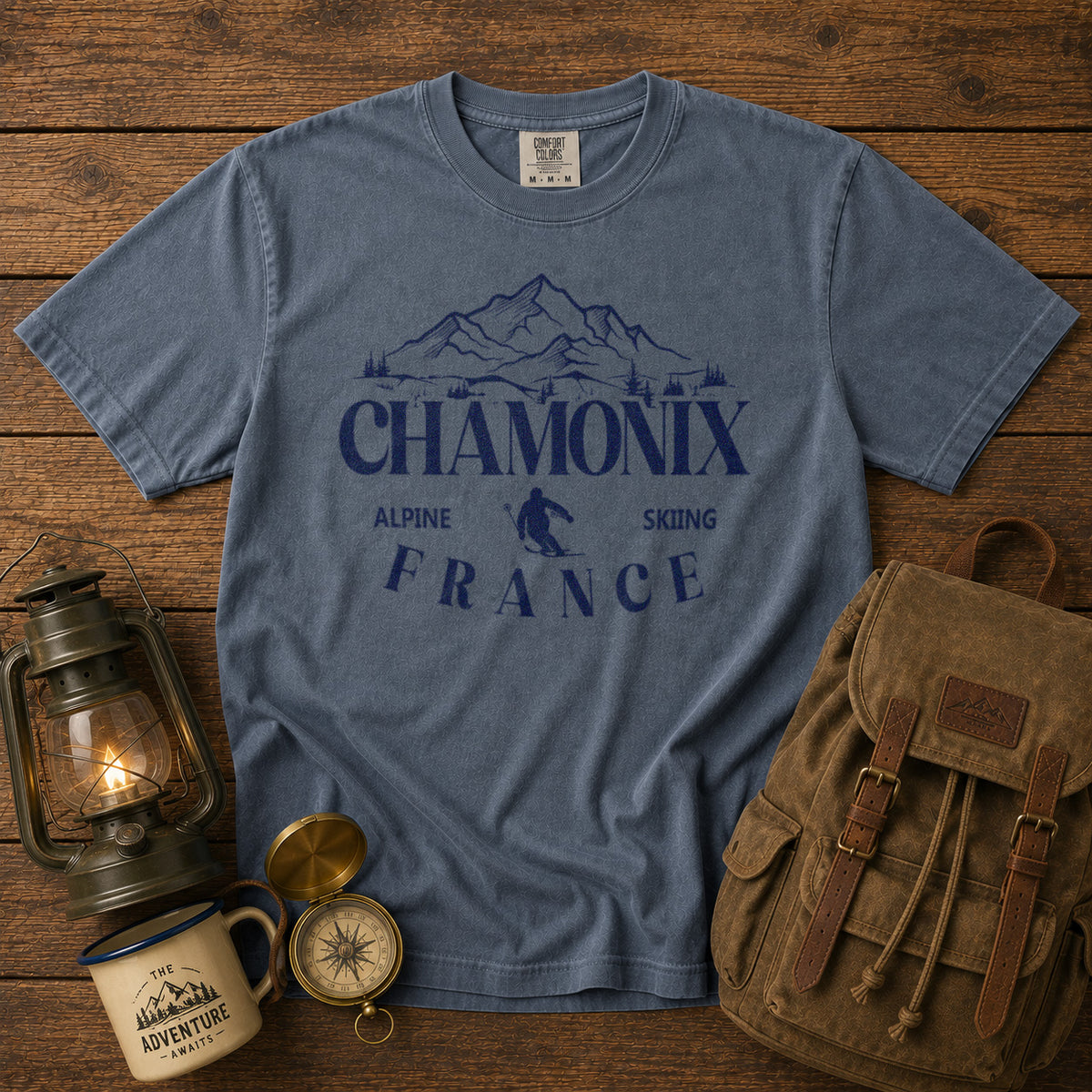 Chamonix French Alps T-Shirt in Blue Jean - roamstride graphic tee