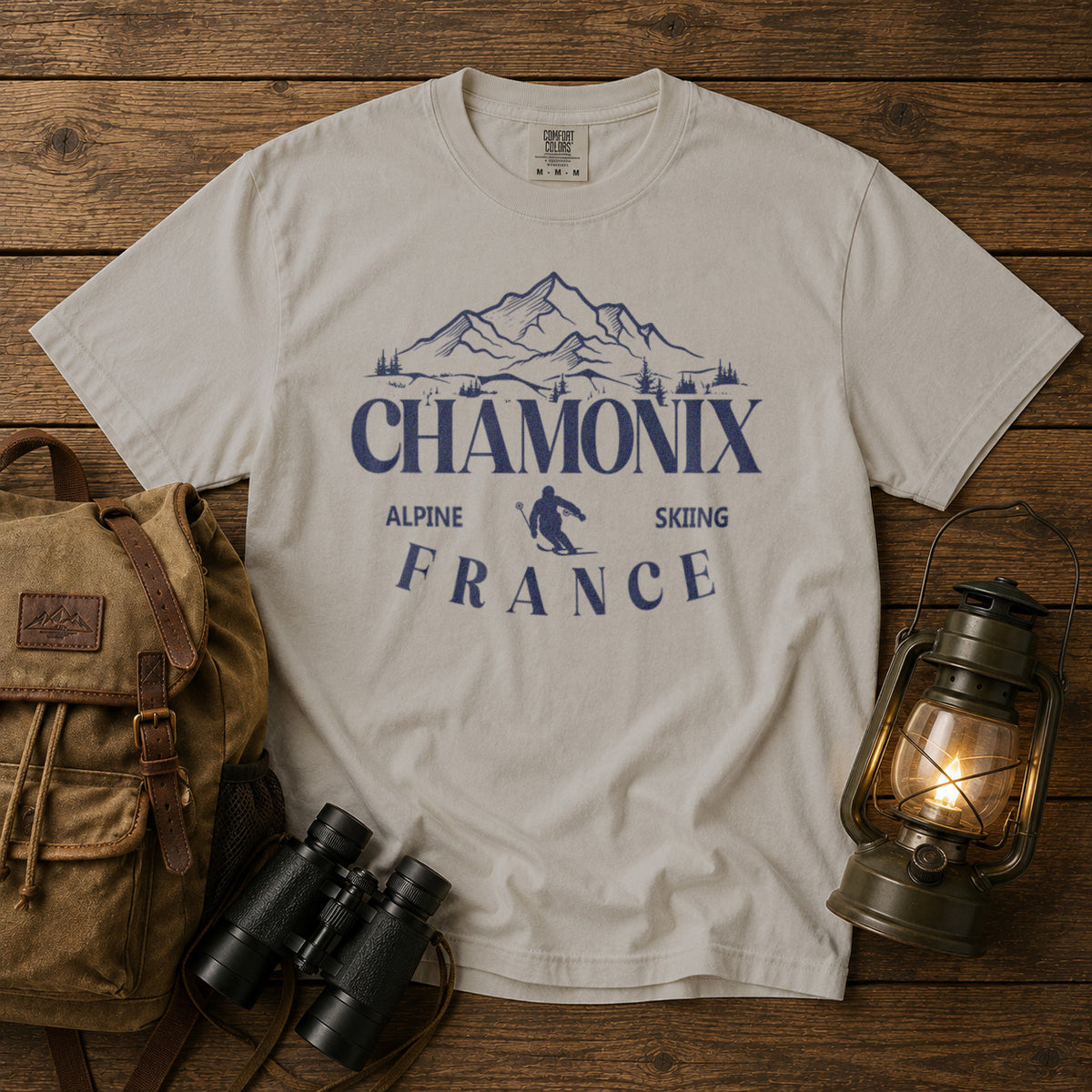 Chamonix French Alps T-Shirt in Ivory - roamstride graphic tee