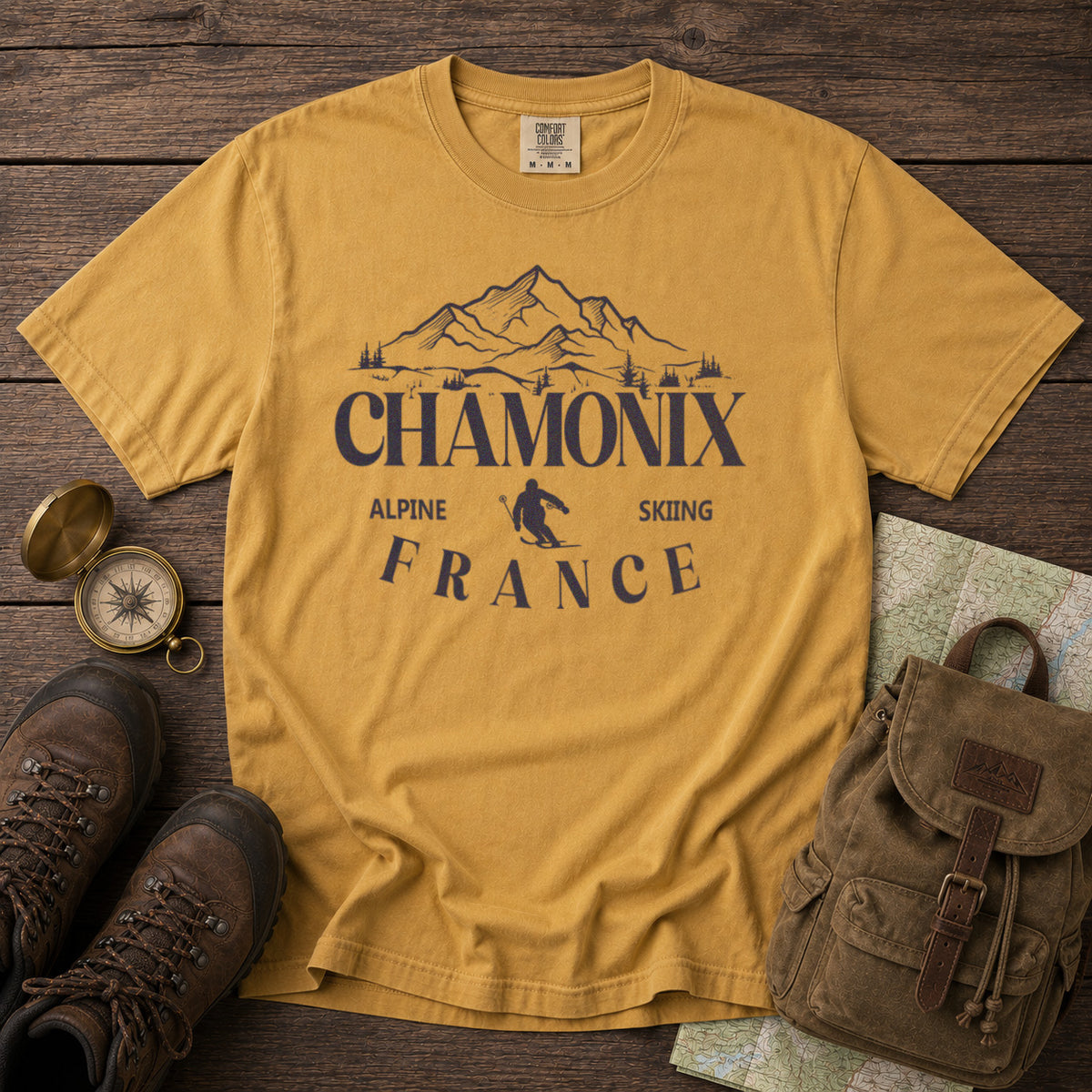 Chamonix French Alps T-Shirt in Mustard - roamstride graphic tee