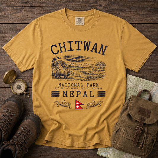 Chitwan National Park T-Shirt in Mustard - roamstride graphic tee