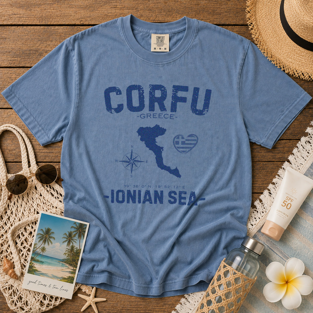 Corfu T-Shirt in Blue Jean - roamstride graphic tee