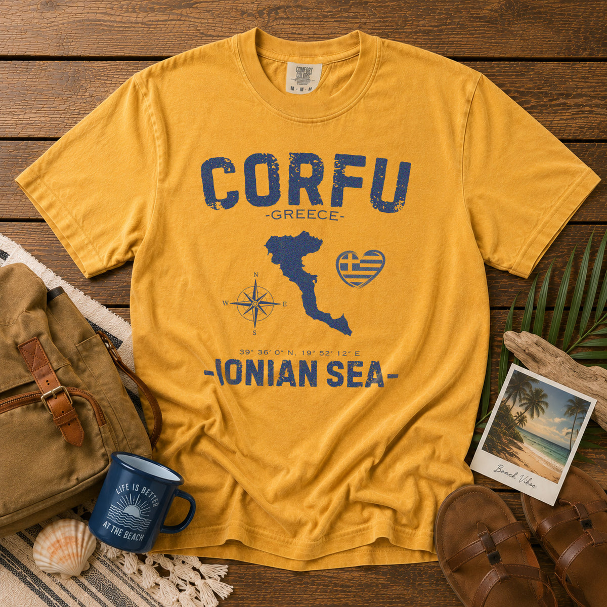 Corfu T-Shirt in Mustard - roamstride graphic tee