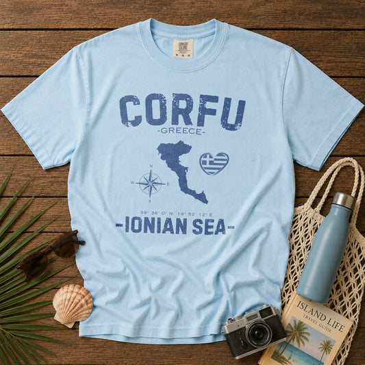 Corfu T-Shirt in Chambray - roamstride graphic tee