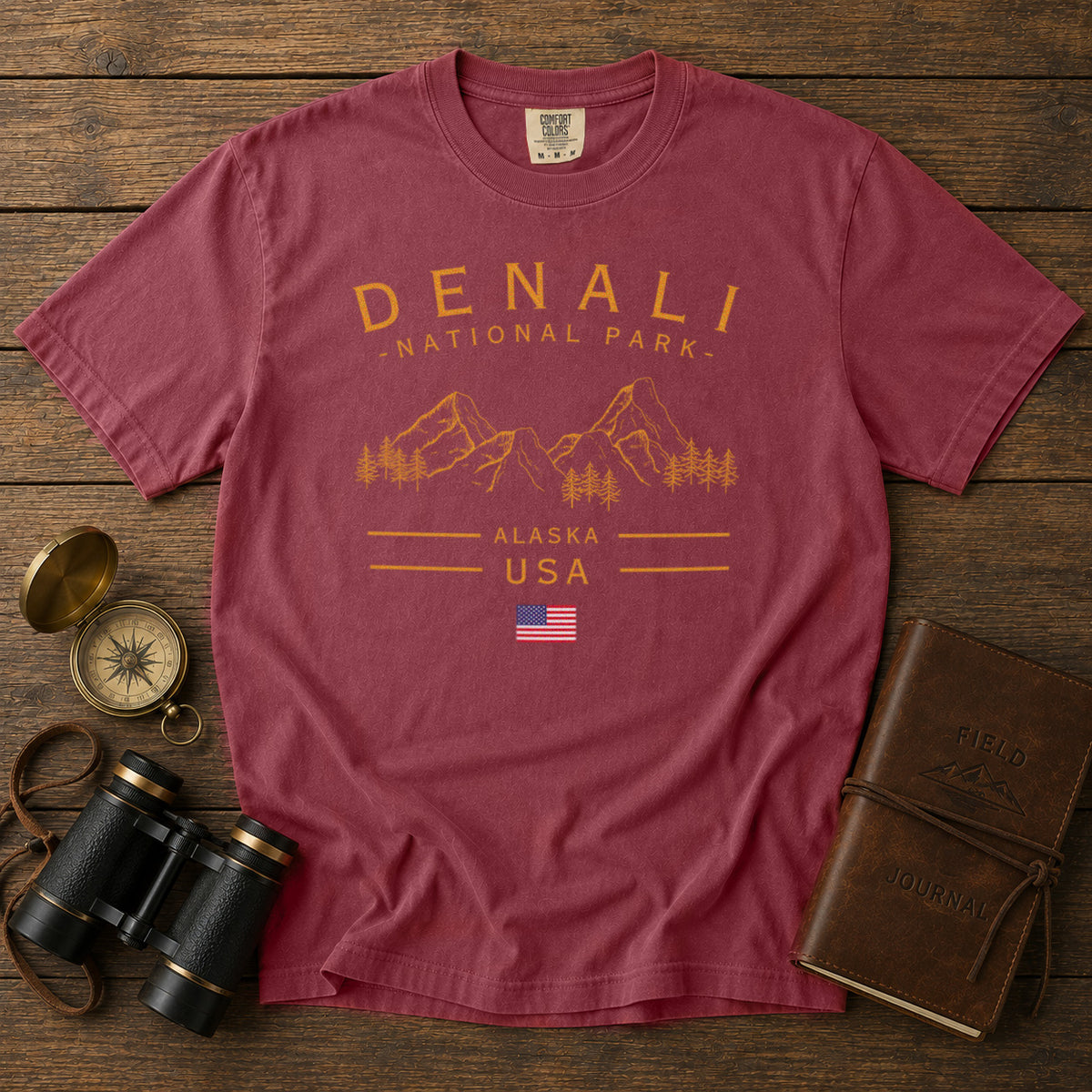 Denali National Park Alaska Mountains T-Shirt in Chili - roamstride graphic tee