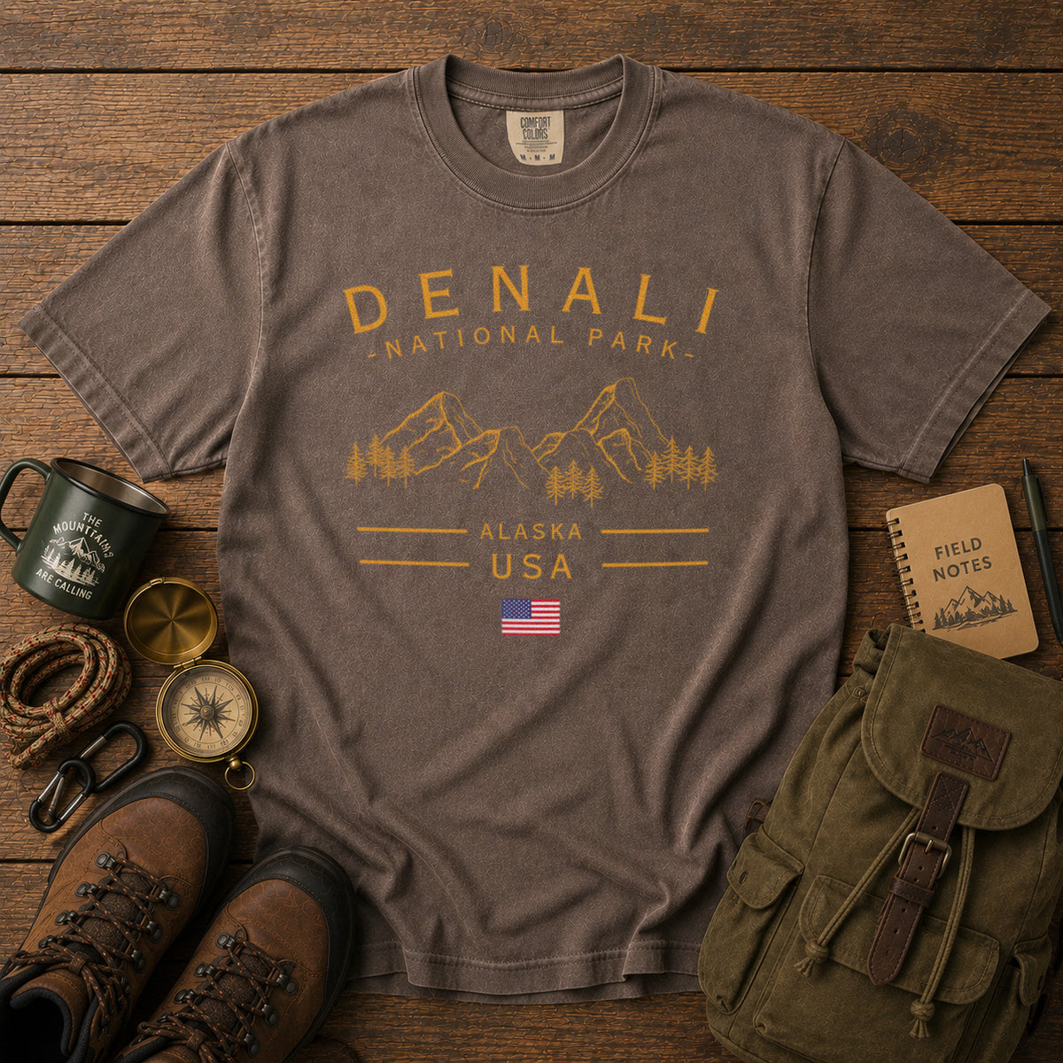 Denali National Park Alaska Mountains T-Shirt in Espresso - roamstride graphic tee