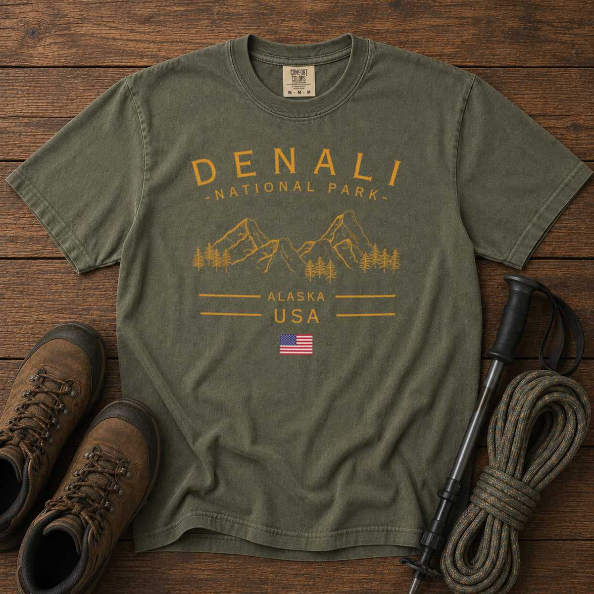 Denali National Park Alaska Mountains T-Shirt in Moss - roamstride graphic tee