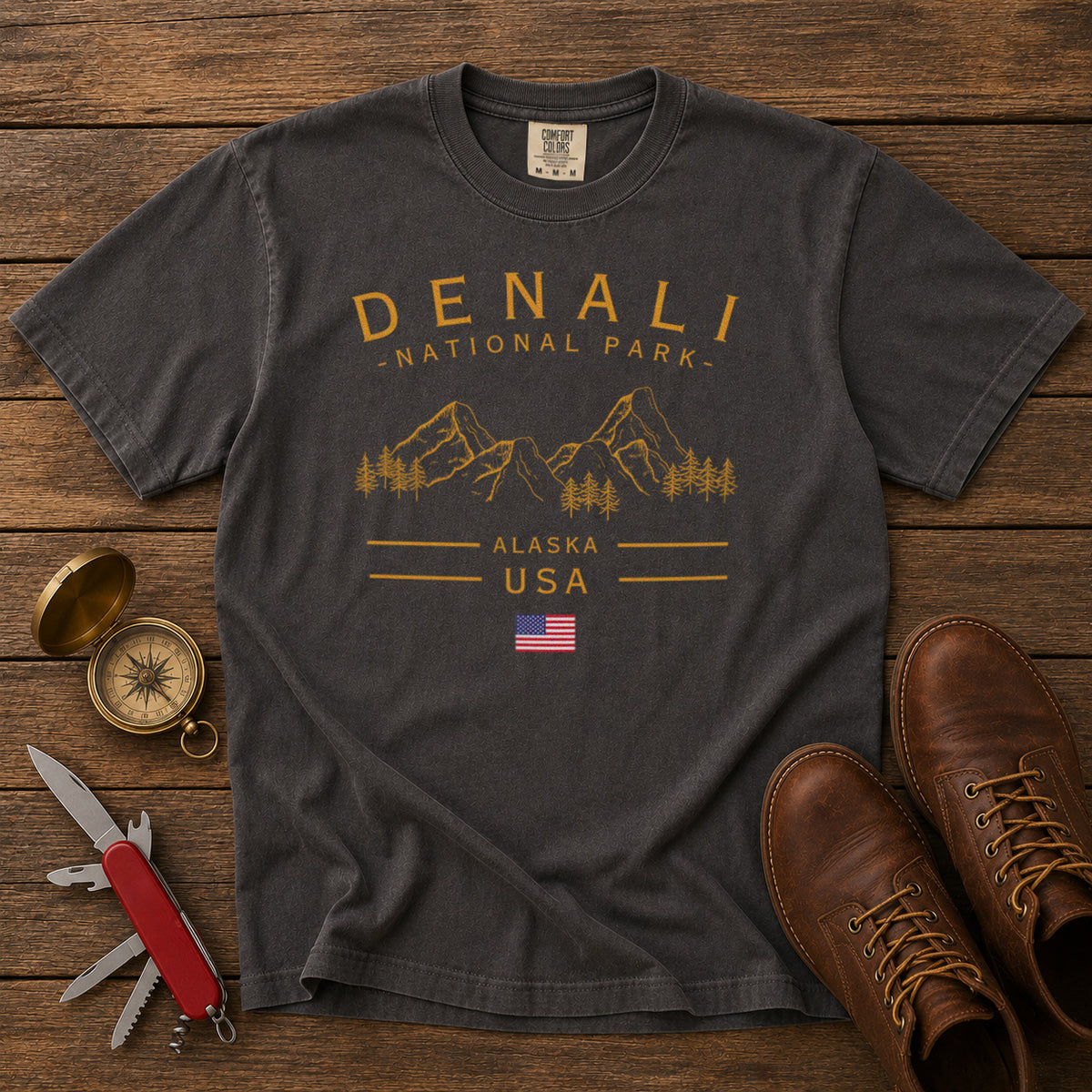 Denali National Park Alaska Mountains T-Shirt in Pepper - roamstride graphic tee