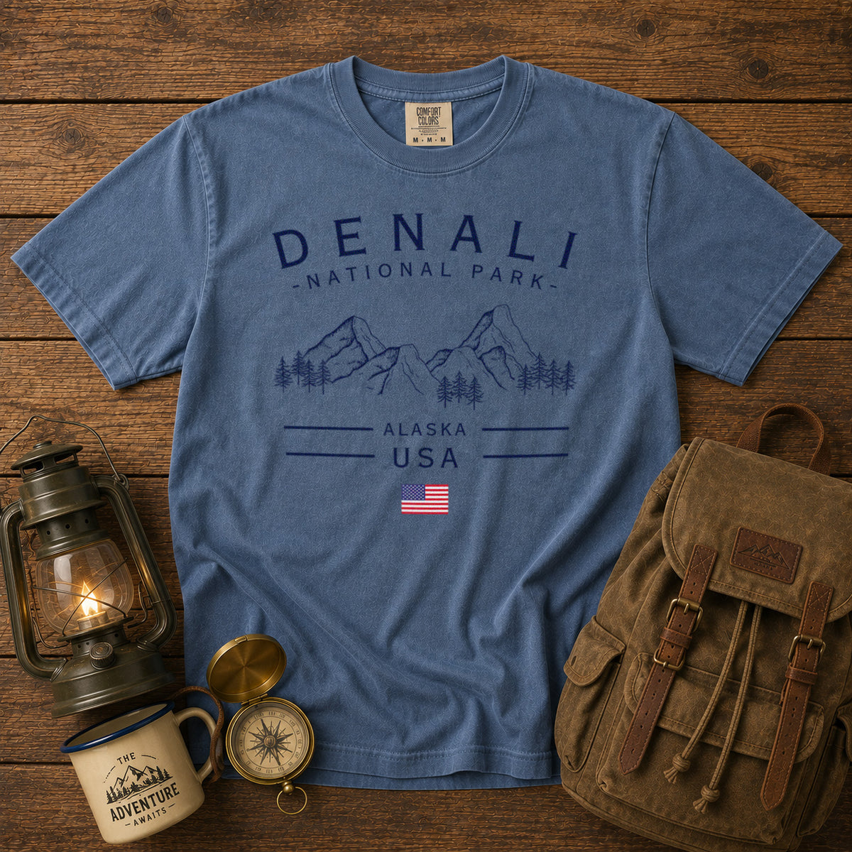 Denali National Park Alaska Mountains T-Shirt in Blue Jean - roamstride graphic tee