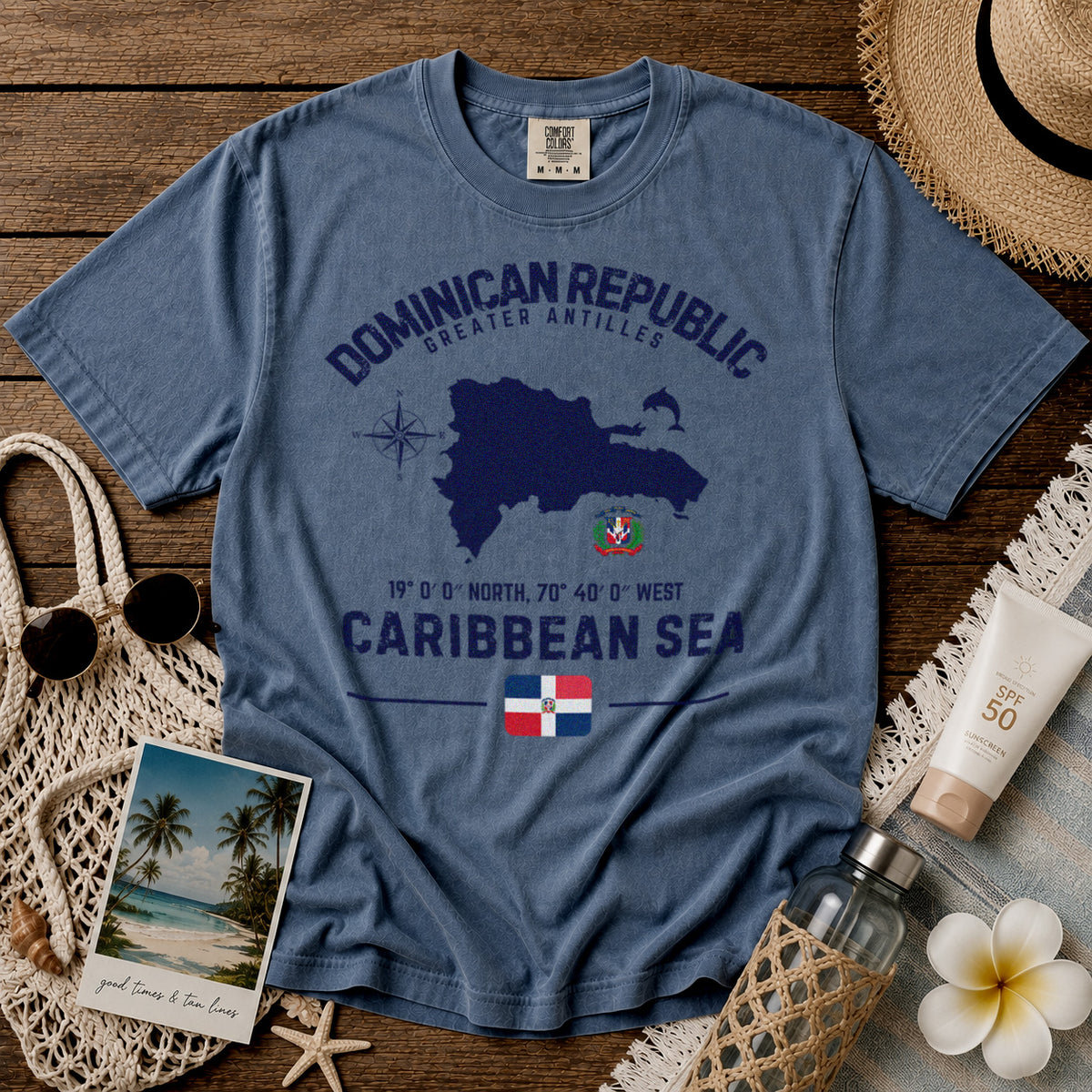 Dominican Republic T-Shirt in Blue Jean - roamstride graphic tee