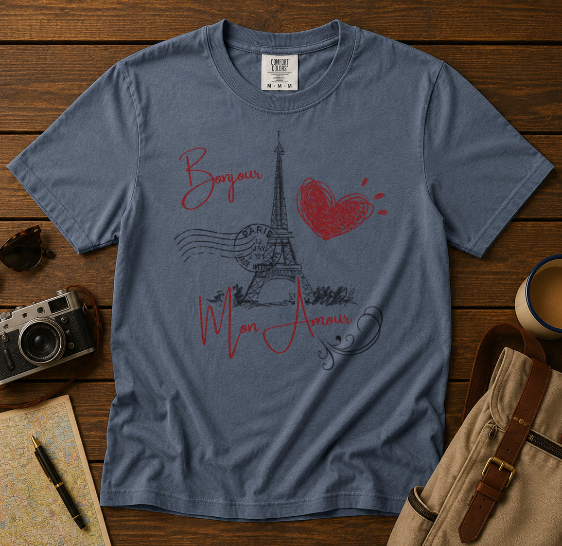 Eiffel Tower Paris T-Shirt in Blue Jean - roamstride graphic tee