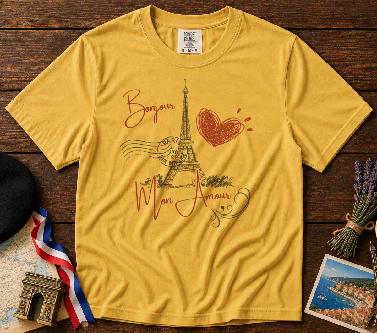 Eiffel Tower Paris T-Shirt in Mustard - roamstride graphic tee