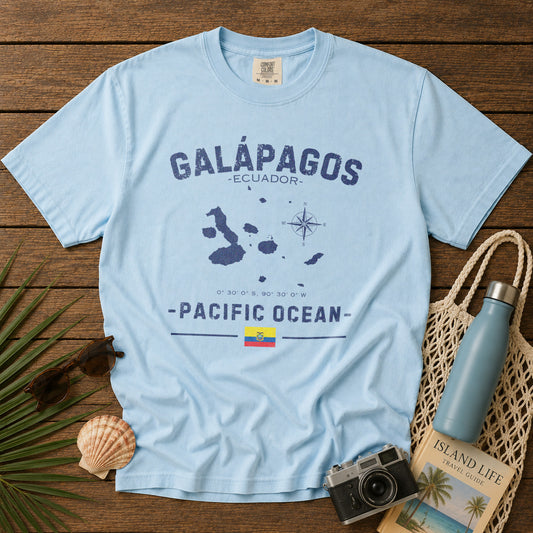 Galápagos Islands T-Shirt in Chambray - roamstride graphic tee