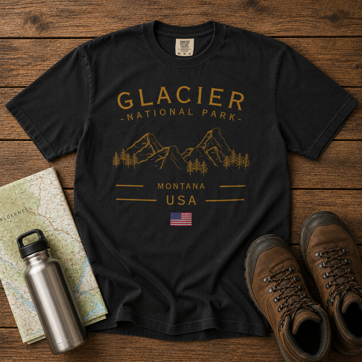 Glacier National Park Montana T-Shirt in Black - roamstride graphic tee
