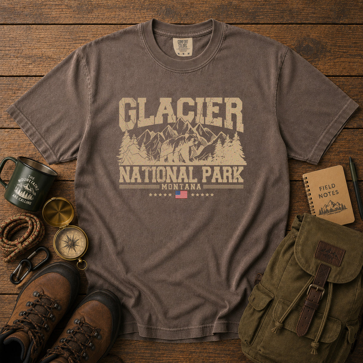 Glacier National Park Montana Mountains T-Shirt in Espresso - roamstride graphic tee