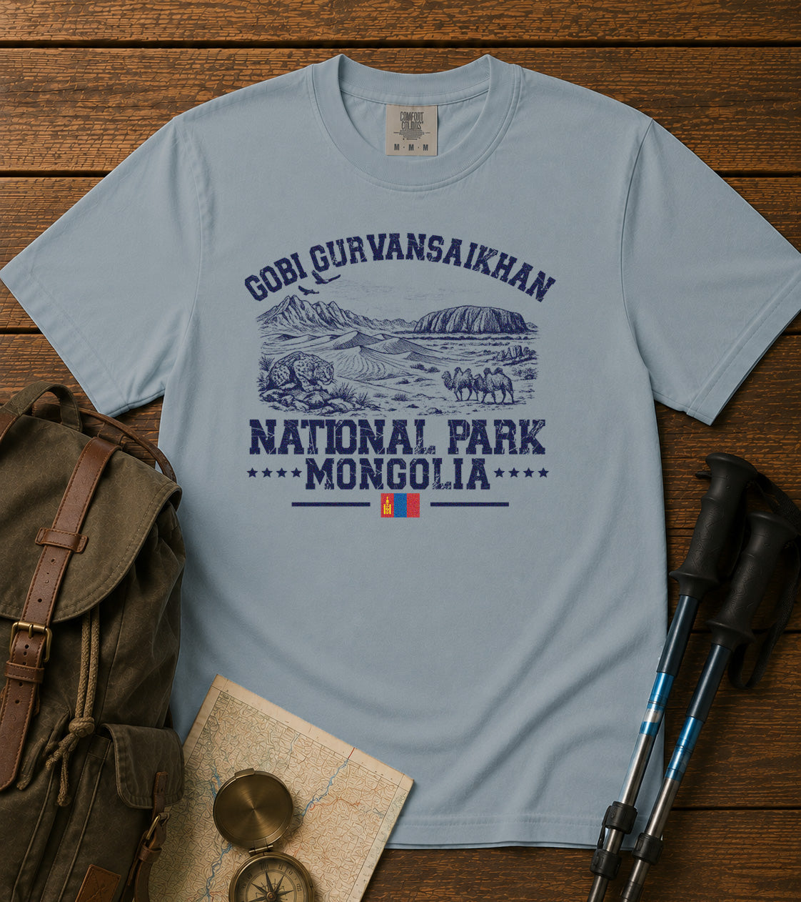 Gobi Gurvansaikhan National Park T-Shirt in Chambray - roamstride graphic tee