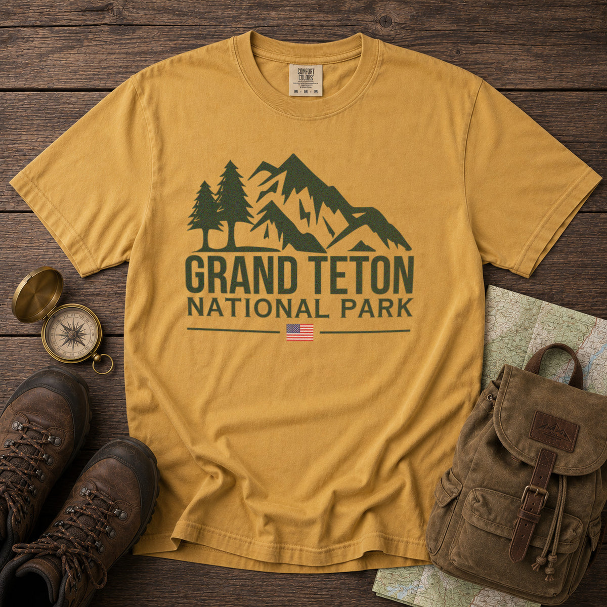 Grand Teton National Park T-Shirt in Mustard - roamstride graphic tee